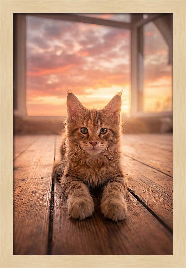 Maine Coon Kitten At Sunset