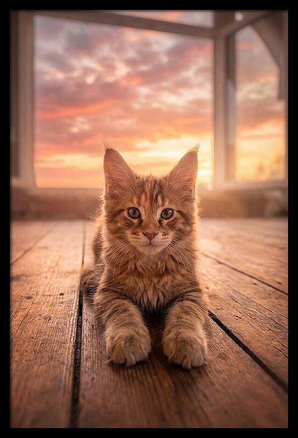 Maine Coon Kitten At Sunset