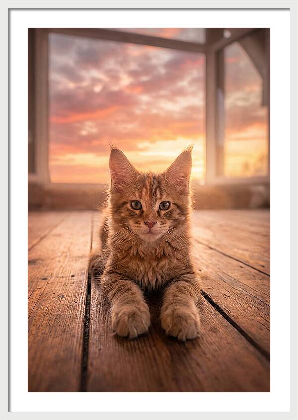Maine Coon Kitten At Sunset