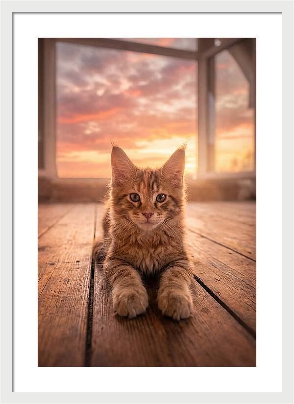 Maine Coon Kitten At Sunset