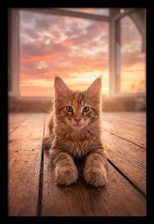 Maine Coon Kitten At Sunset