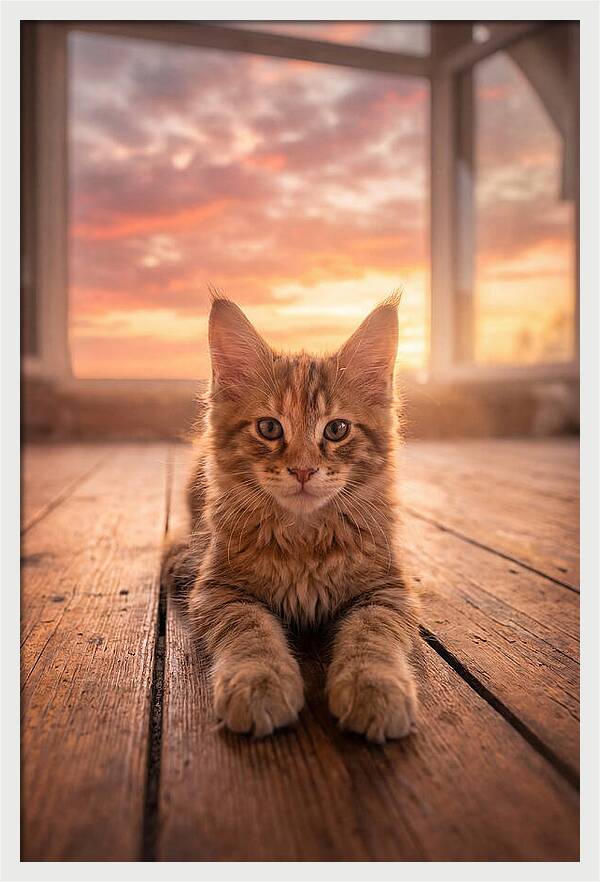 Maine Coon Kitten At Sunset