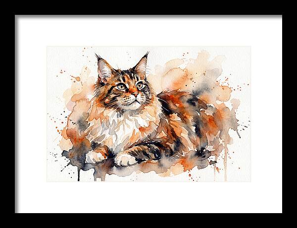 Maine Coon Watercolor Portrait