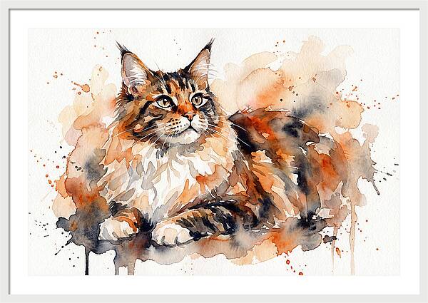 Maine Coon Watercolor Portrait