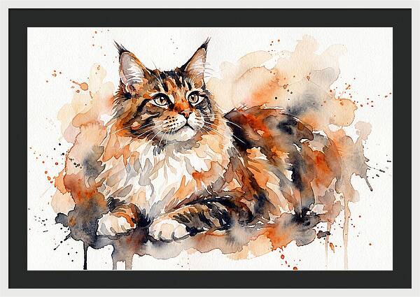 Maine Coon Watercolor Portrait