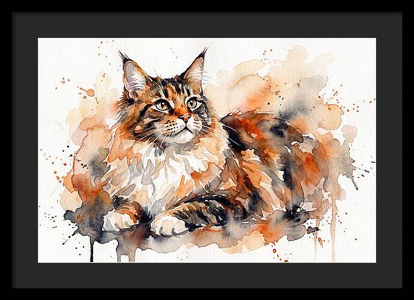 Maine Coon Watercolor Portrait