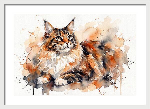 Maine Coon Watercolor Portrait