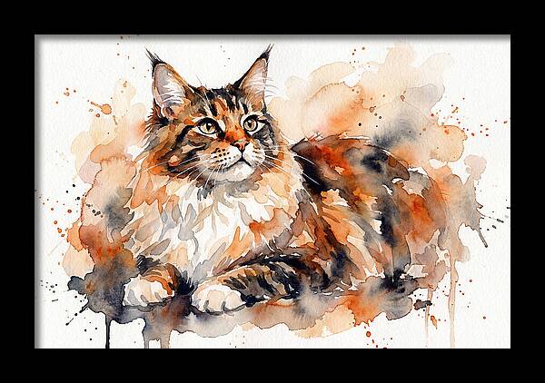 Maine Coon Watercolor Portrait