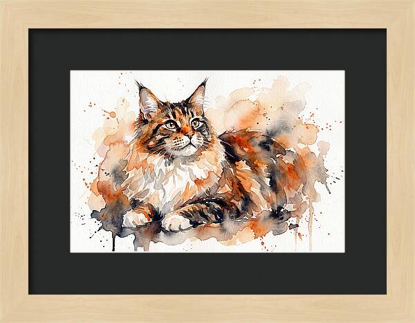 Maine Coon Watercolor Portrait