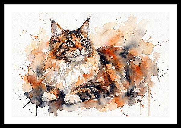 Maine Coon Watercolor Portrait
