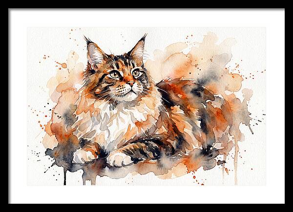 Maine Coon Watercolor Portrait