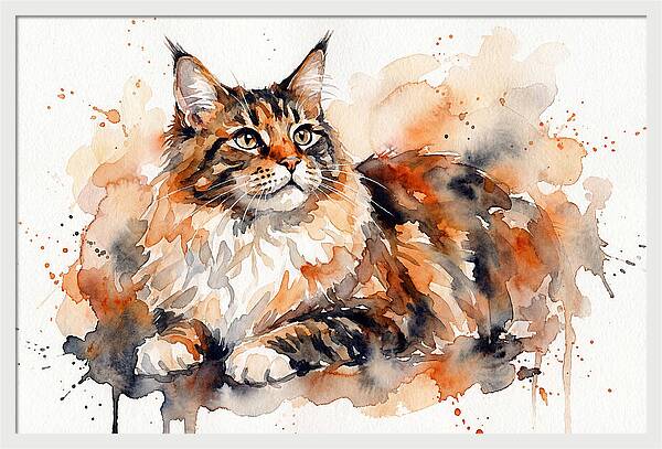 Maine Coon Watercolor Portrait