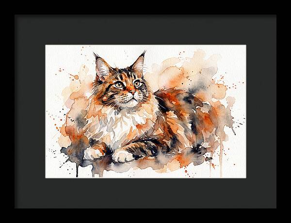 Maine Coon Watercolor Portrait
