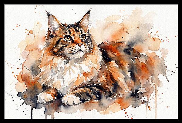 Maine Coon Watercolor Portrait