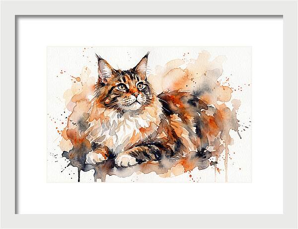 Maine Coon Watercolor Portrait