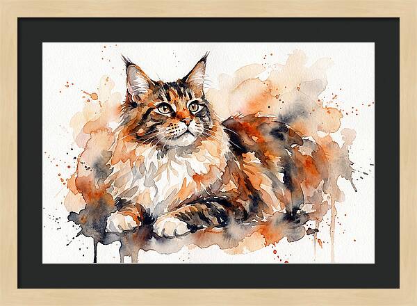 Maine Coon Watercolor Portrait