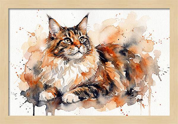 Maine Coon Watercolor Portrait