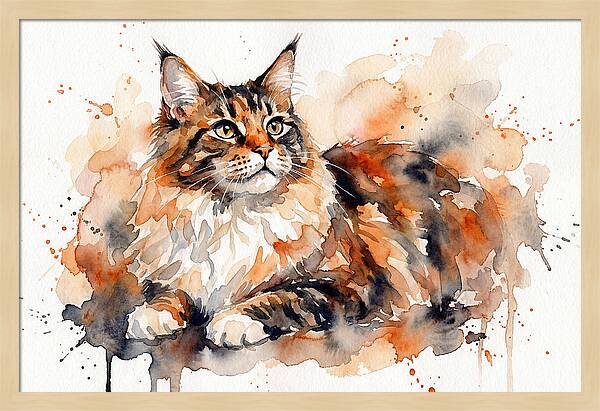 Maine Coon Watercolor Portrait