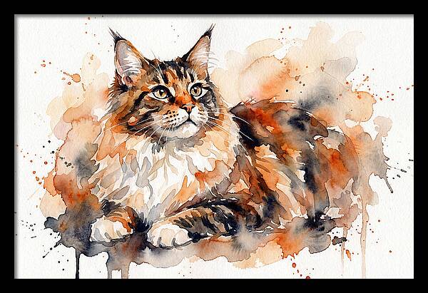 Maine Coon Watercolor Portrait
