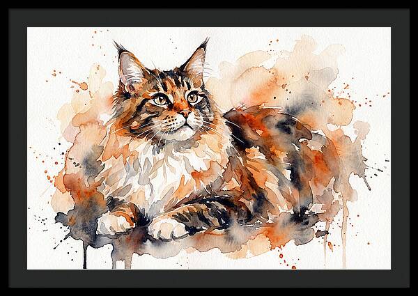 Maine Coon Watercolor Portrait