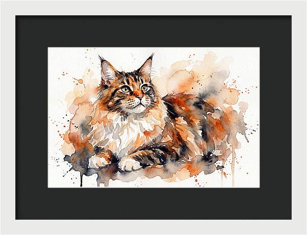 Maine Coon Watercolor Portrait