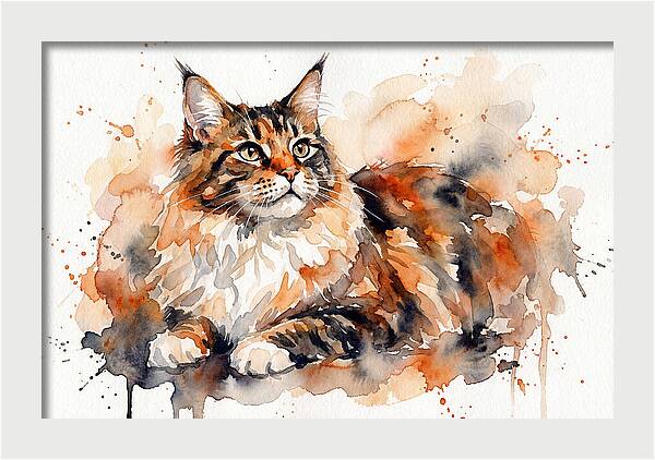 Maine Coon Watercolor Portrait