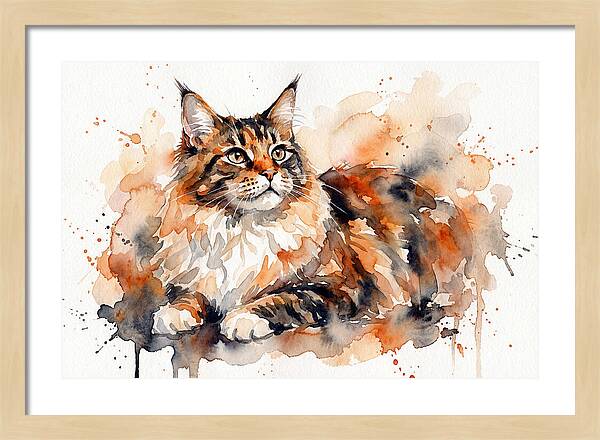Maine Coon Watercolor Portrait