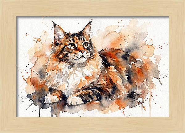 Maine Coon Watercolor Portrait