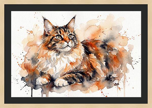 Maine Coon Watercolor Portrait