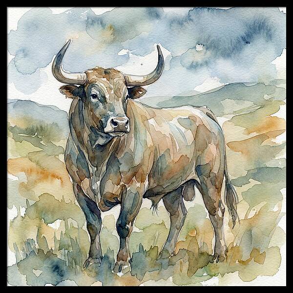 Majestic Bull In Watercolor