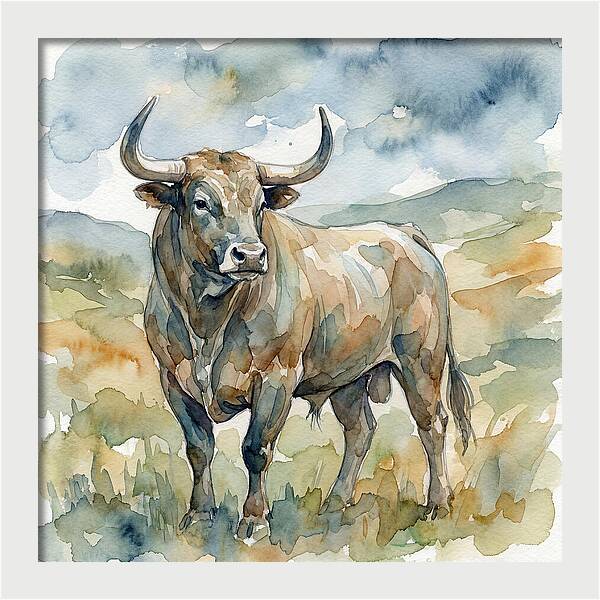 Majestic Bull In Watercolor