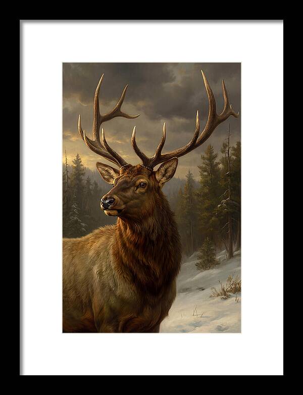 Majestic Elk In Winter Landscape