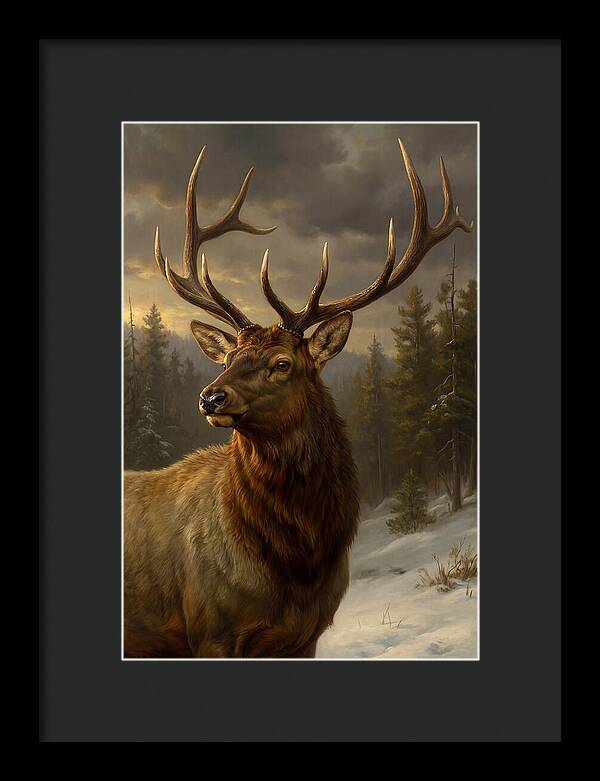 Majestic Elk In Winter Landscape