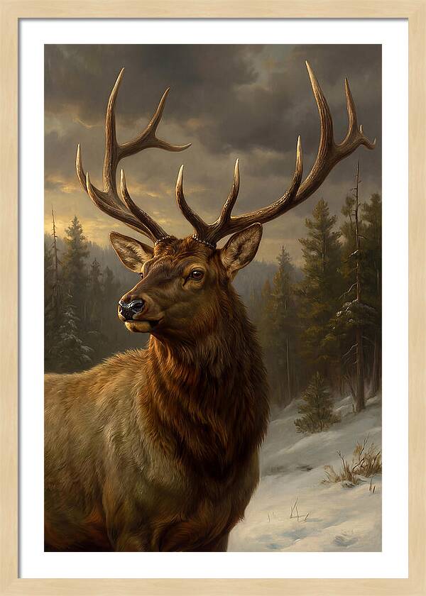 Majestic Elk In Winter Landscape
