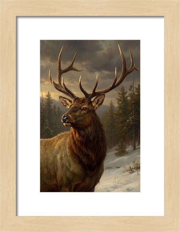 Majestic Elk In Winter Landscape