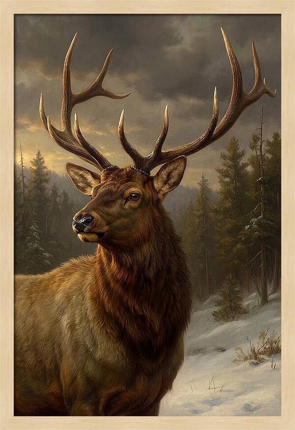 Majestic Elk In Winter Landscape