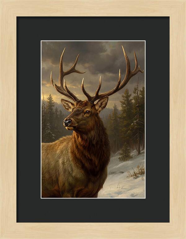 Majestic Elk In Winter Landscape