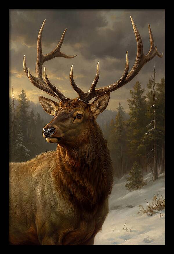 Majestic Elk In Winter Landscape