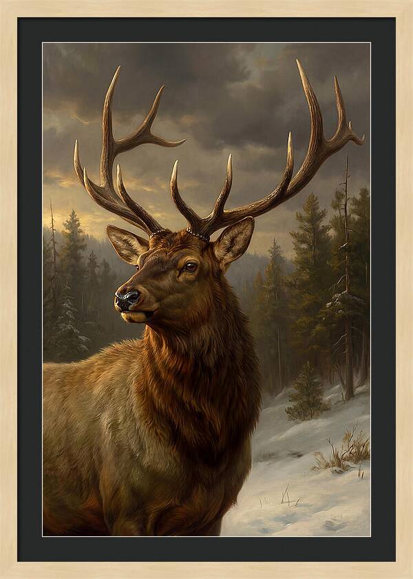 Majestic Elk In Winter Landscape