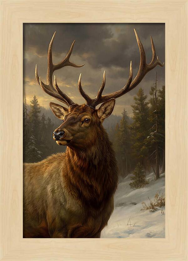 Majestic Elk In Winter Landscape