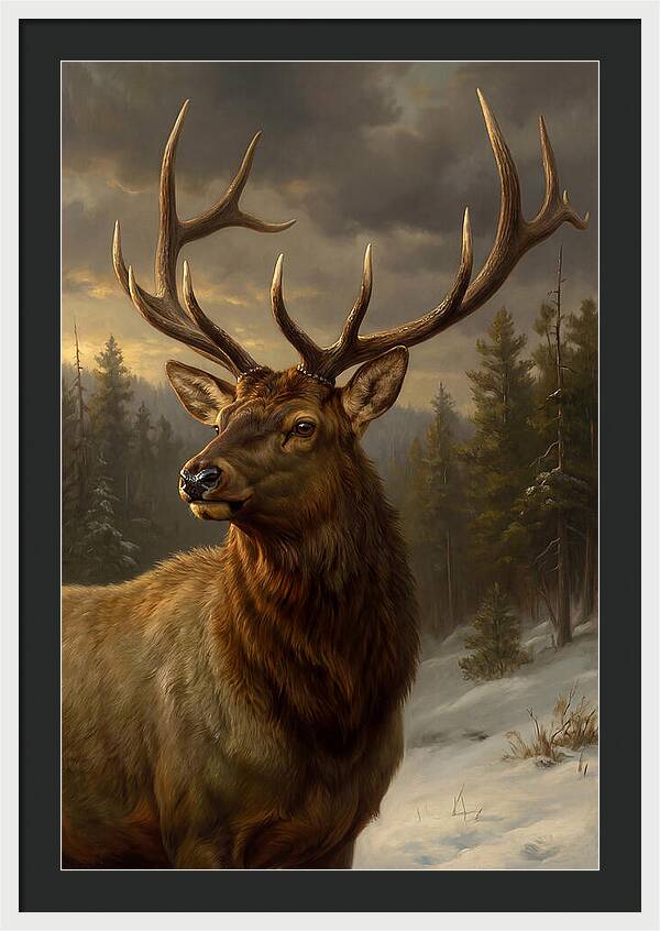 Majestic Elk In Winter Landscape