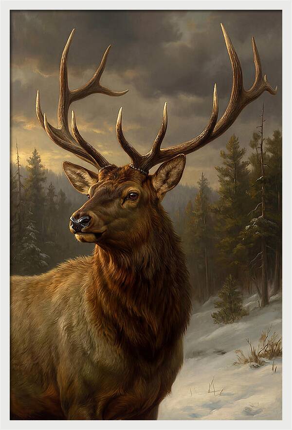 Majestic Elk In Winter Landscape