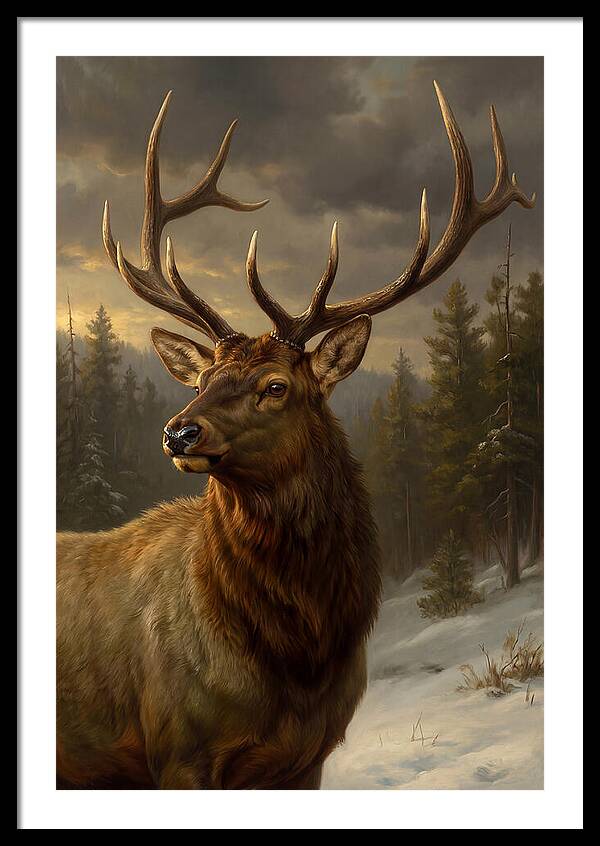 Majestic Elk In Winter Landscape