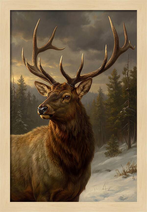 Majestic Elk In Winter Landscape