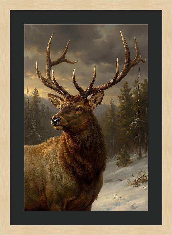Majestic Elk In Winter Landscape