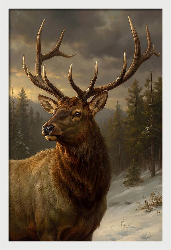 Majestic Elk In Winter Landscape