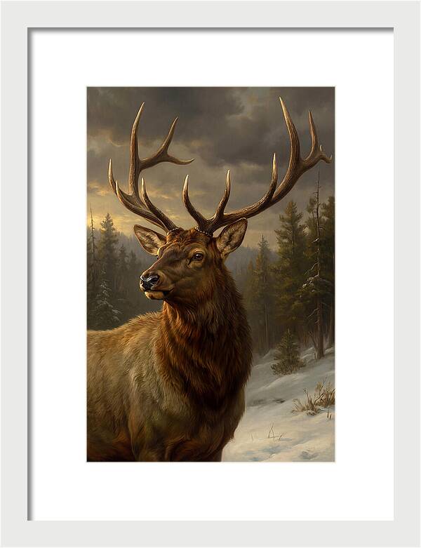 Majestic Elk In Winter Landscape