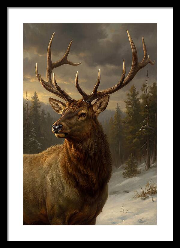 Majestic Elk In Winter Landscape