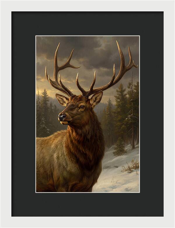 Majestic Elk In Winter Landscape