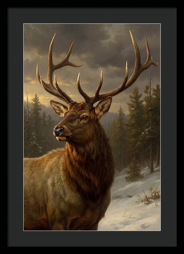 Majestic Elk In Winter Landscape